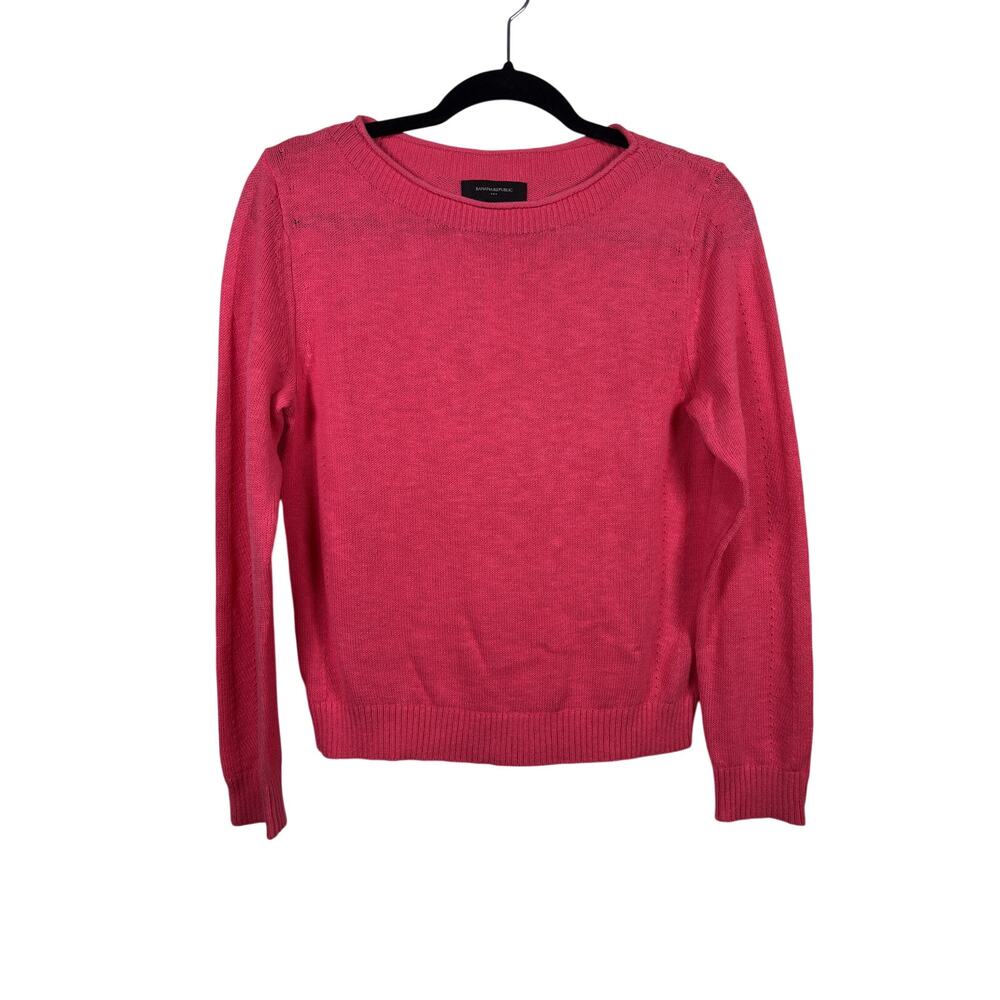 NWT Banana Republic Ramie-Cotton Pointelle Sweater Womens Medium Pink Ribbed
